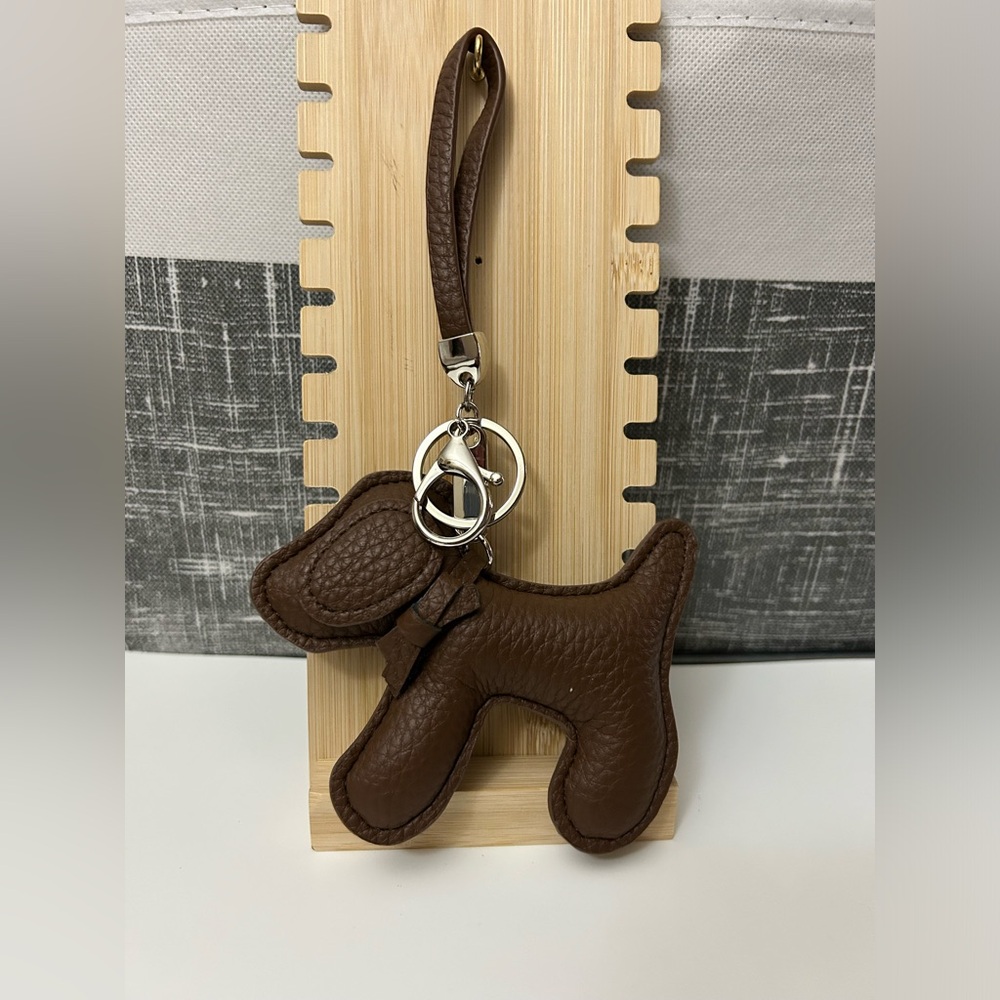 Brown Dog Leather Bag Charm